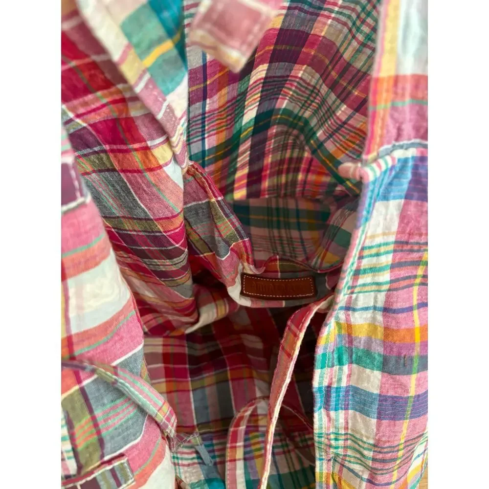amiacalva large easy bag canvas plaid madras print tote